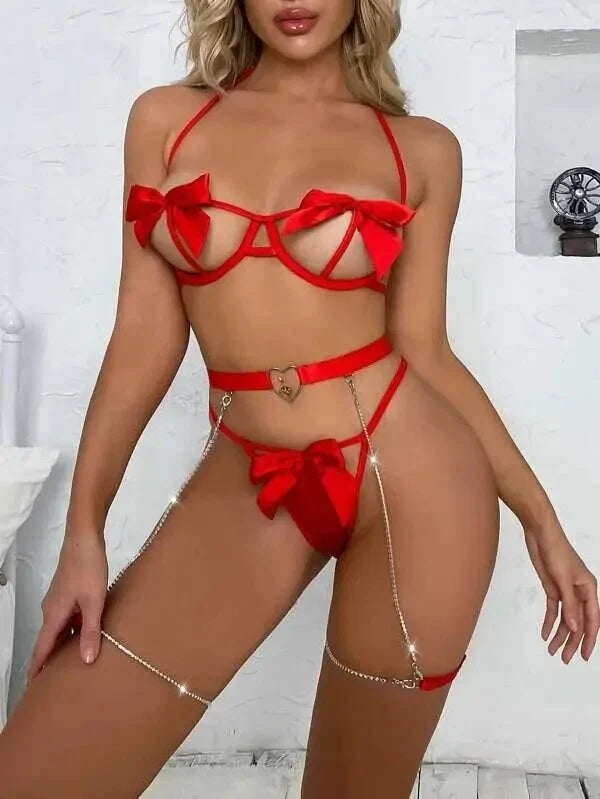 Romantic Lingerie Set: Personalized Thong, Bra, and Garter Belt