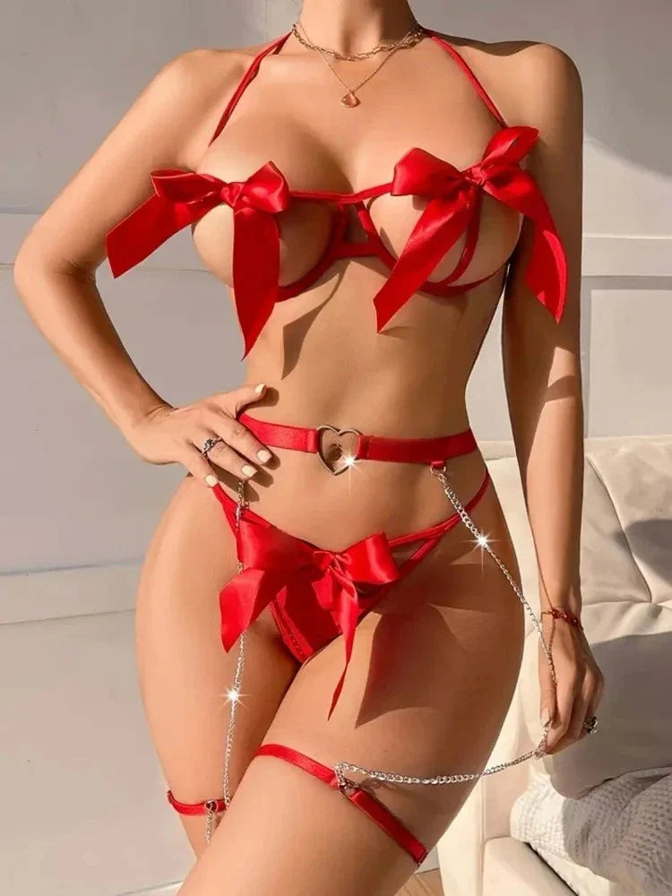 Romantic Lingerie Set: Personalized Thong, Bra, and Garter Belt