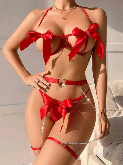 Romantic Lingerie Set: Personalized Thong, Bra, and Garter Belt